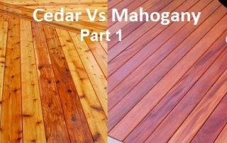 A side-by-side visual comparison of cedar and mahogany decking, showing differences in wood tone, grain pattern, and finish. Learn how each wood type performs in durability, maintenance, and aesthetics.